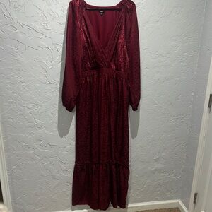 Express Deep Red Long Sleeve Dress